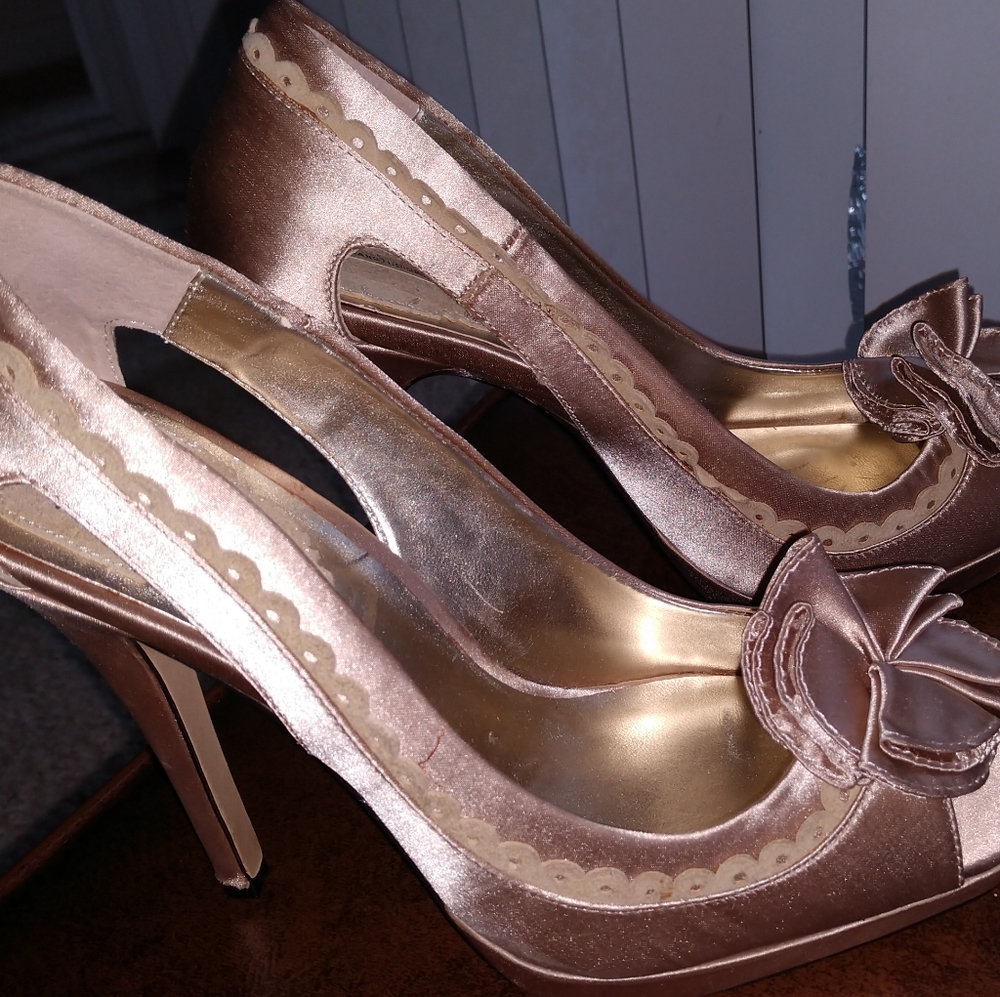 Champagne Satin Peep-toe Heels